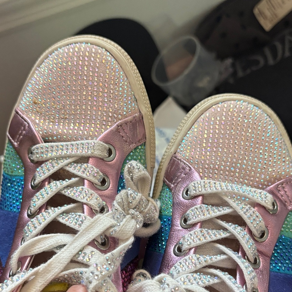 Kurt Geiger Rainbow Glitter Low-Top Sneakers - Pink Blue Green - Picture 4 of 5